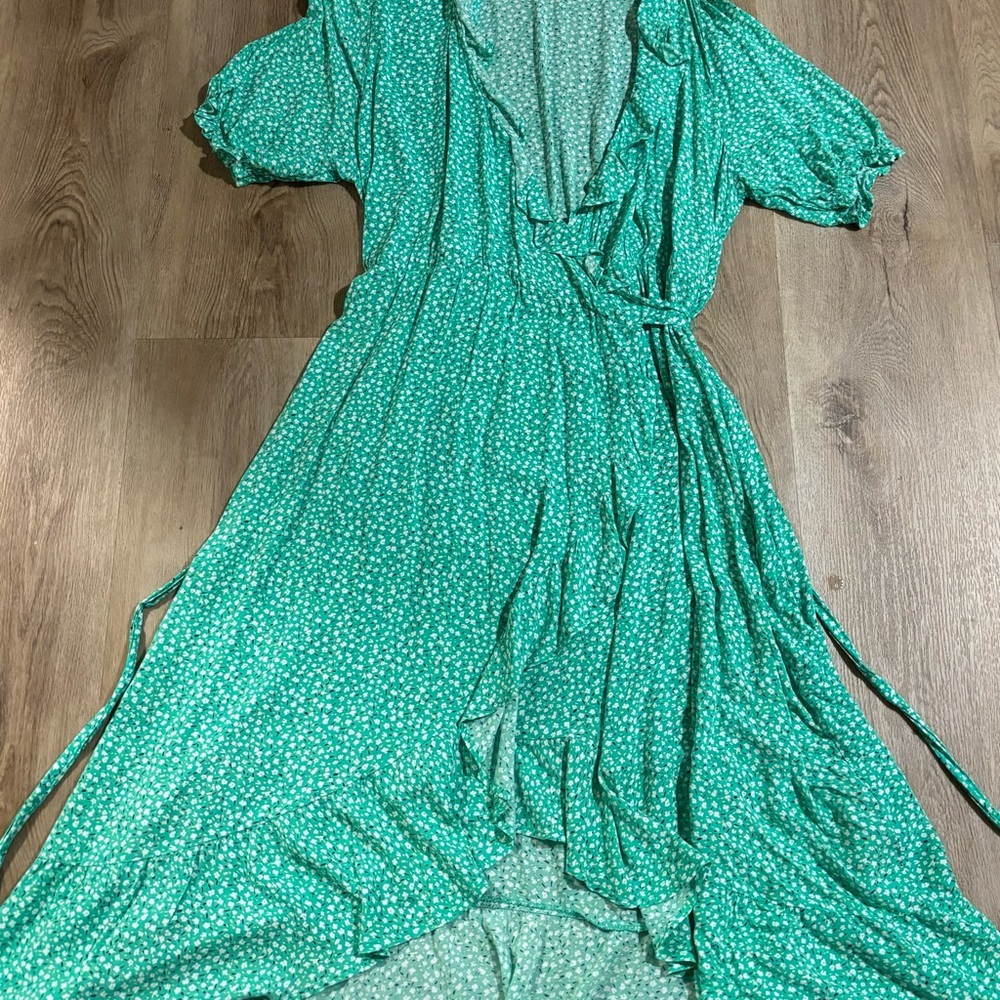 Green Floral Wrap Dress